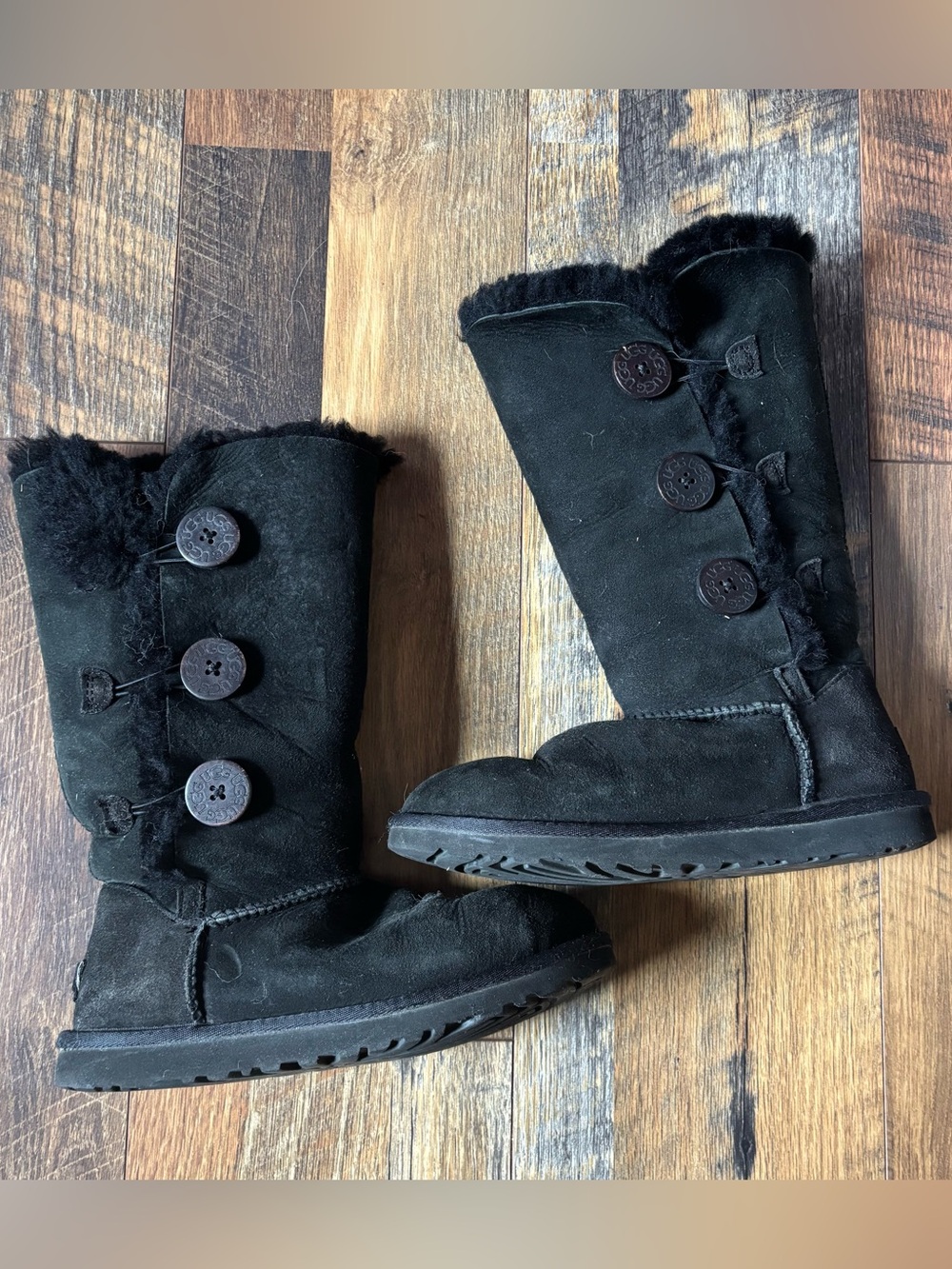 UGG Black Button-Front Shearling Mid-Calf Boots